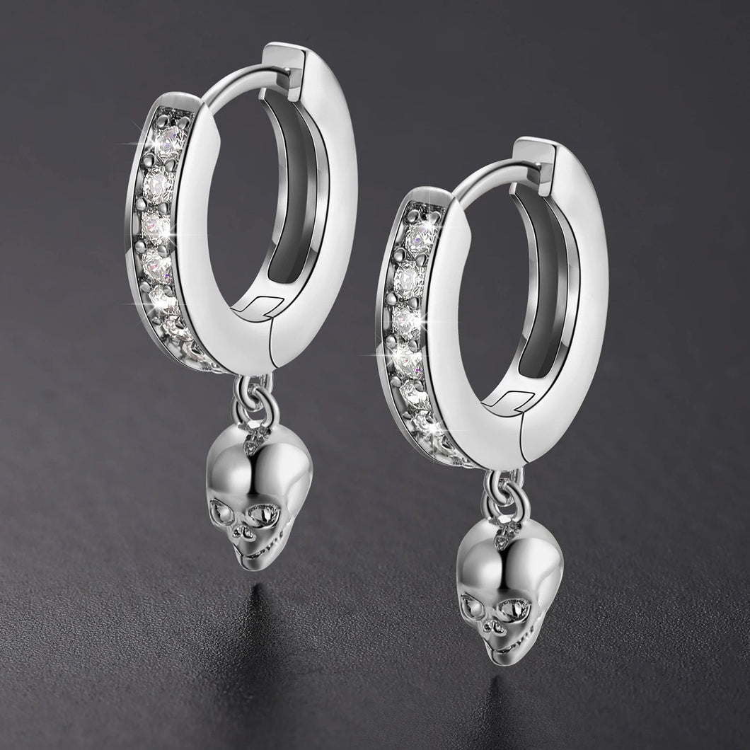 Aretes (Candongas) Calavera Moissanitas-Plata Ley 925