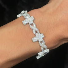 Cargar imagen en el visor de la galería, Pulsera Cubana 15.2cm x 1.5cm Cruces Moissanita-Plata Ley 925
