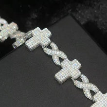 Cargar imagen en el visor de la galería, Pulsera Cubana 15.2cm x 1.5cm Cruces Moissanita-Plata Ley 925
