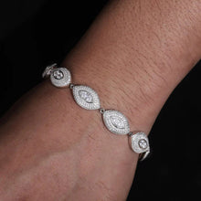 Cargar imagen en el visor de la galería, Pulsera Cubana Ojos Moissanitas-Plata Ley 925 19cm x 1.1cm
