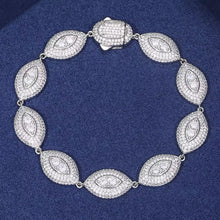 Cargar imagen en el visor de la galería, Pulsera Cubana Ojos Moissanitas-Plata Ley 925 19cm x 1.1cm
